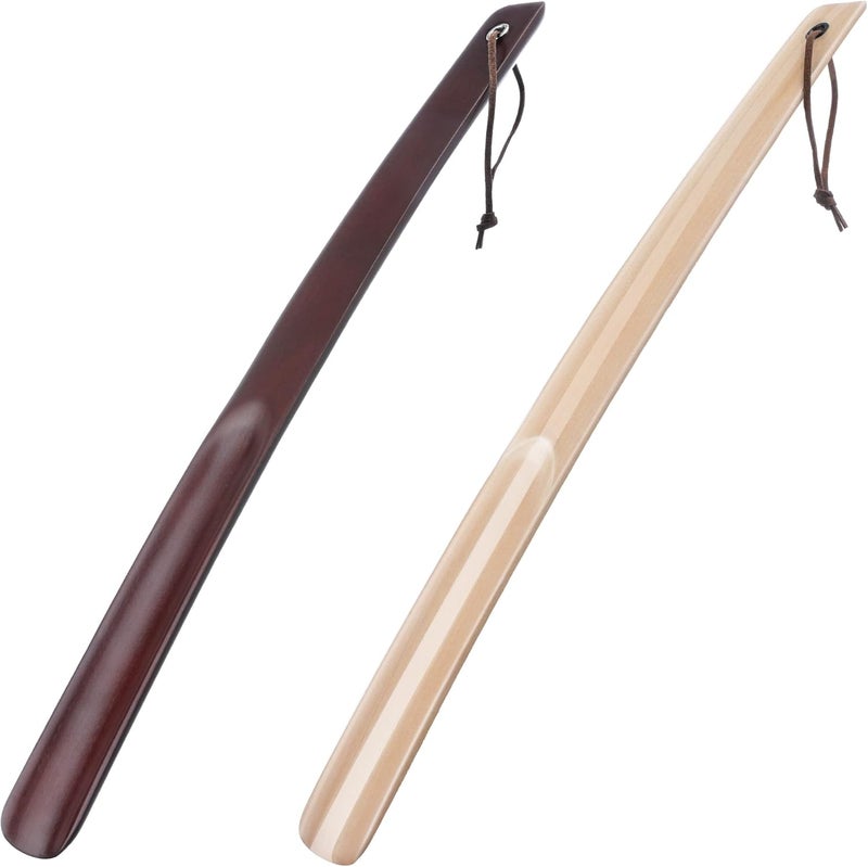 PCEEL Shoe Horn Long Handle Super Strong Plastic/Genuine Wood with Lanyard,Shoehorn Fit for Men,Women,Seniors,Kids - Image 1